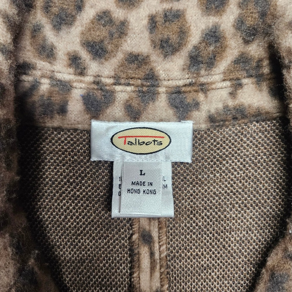 Talbots Blazer Women Large Brown Leopard Print 100% Merino Wool Knit Cardigan - Picture 3 of 9